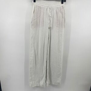 Zara Pants Womens XS White Linen Blend Drawstring Elastic Waist Wide Leg Casual
